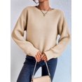 thumbnail image 6 of Women Solid Crew Neck Cropped Drop Shoulder Oversized Long Sleeve Soft Knit Sweater Rice S, 6 of 8