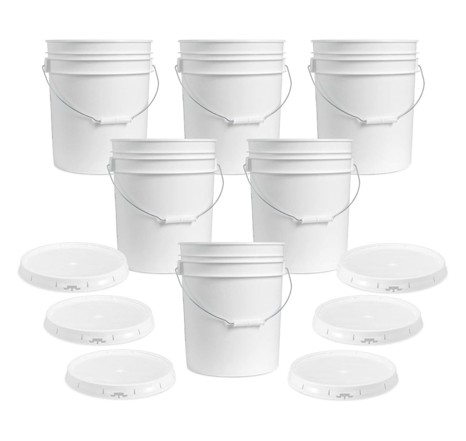 saneey, 5 Gallon Plastic Bucket with Airtight Lid I Food Grade Bucket | White | BPA- I Heavy Duty 90 Mil All Purpose Pail Reusable I Made in USA | 6 Count
