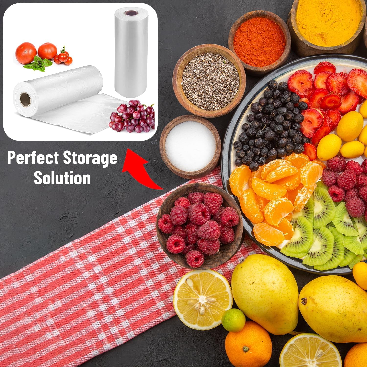 [4 Rolls] 12" X 20" Plastic Produce Bags on a Roll, Bread and Grocery Clear Bag, 350 Bags Per Roll