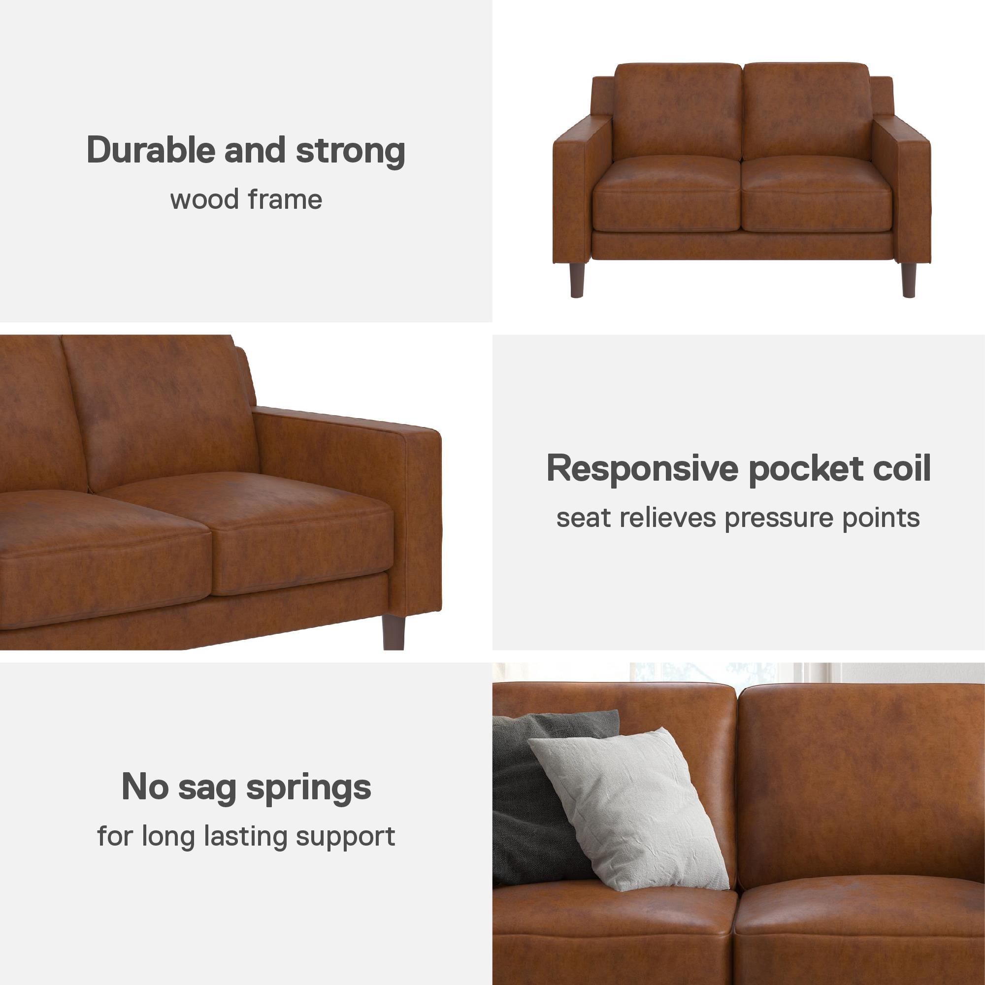 DHP Bryanna Loveseat 2 Seater Sofa , Camel Faux Leather
