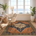 thumbnail image 3 of Design&I 9'x12' Washable Area Rug Snag-Free Navy Rust and Geometric Medallion Intricate Floral Motif with Ornate Borders for Dining Room, Basement, Large Office, 3 of 7