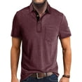 thumbnail image 1 of Tenmix Mens Short Sleeve T Shirts Classic Fit Polo Shirt Lapel Neck Work Summer Tops Button Blouse Dark Red XL, 1 of 4