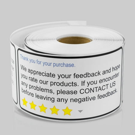 Thank You for Your Purchase, Feedback Stickers (4 x 2 inch, 300 Stickers per Roll, White-Black, 2 Rolls) for eCommerce or 3rd Party Market (Best Place To Print Stickers)