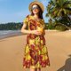 thumbnail image 4 of Balery Autumn Mosaic Maple Leaves Vestidos sueltos de manga corta para mujer, vestidos de verano 2025, vestidos casuales de corte A con vuelo., 4 of 6