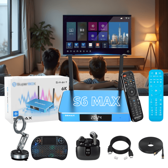 Blue Super S6 Max Box Home Theater System Voice Accessories Set 2026 with Remote Control&Headphones