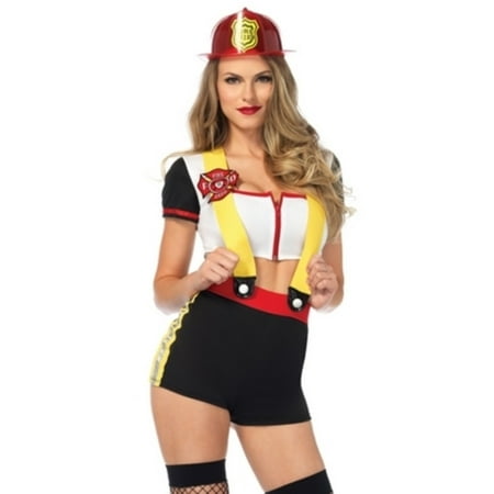 Avenue Crop - Leg Avenue 2PC. Code Red Cutie, zipper front crop top, suspender shorts w/badge SMALL MULTICOLOR