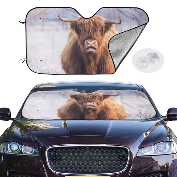 Picia Cow Curved Windshield Sunshade Accordion Folding Style Auto Shade for Car Truck SUV Van Blocks UV Ray Sun Visor Protector -