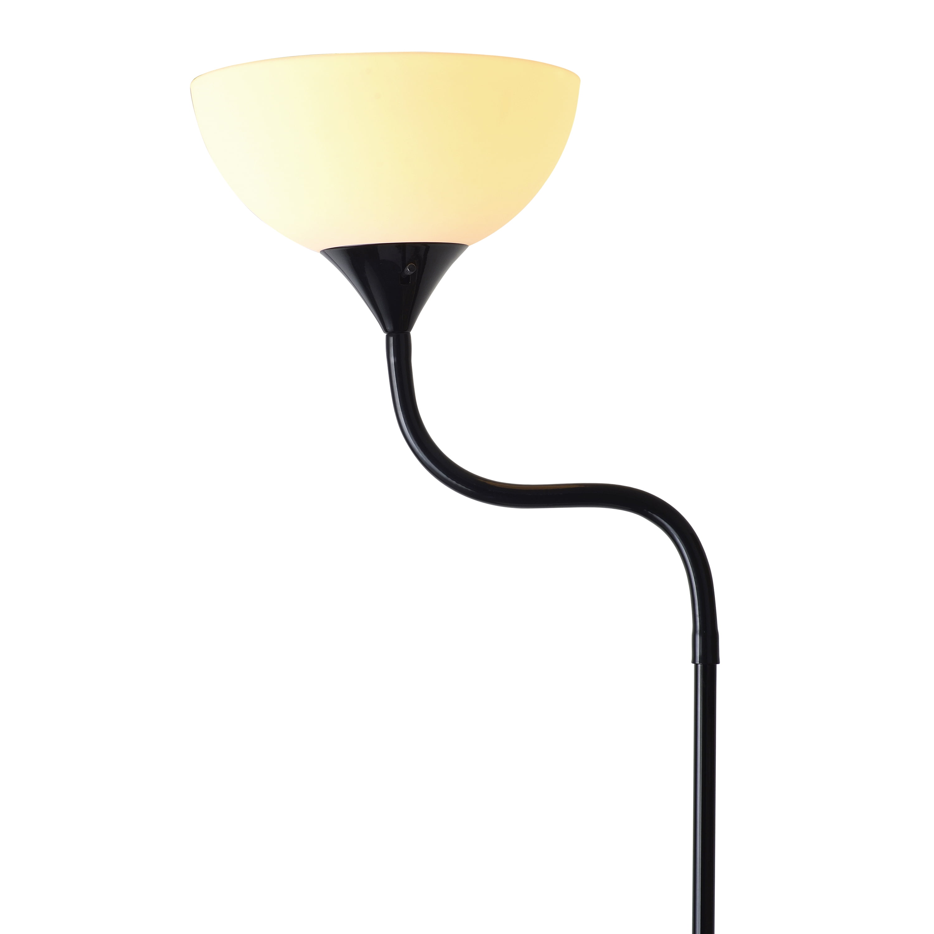 Mainstays Floor Lamp 71.0" 1-Light Modern Adjustable Head, Adjustable Height Black Floor Lamps Frosted Glass White Solid Print Bowl