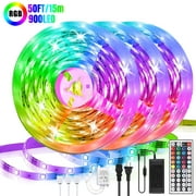 EEEkit 50ft 3528 LED Light Strip RGB Color Changing TV Backlight with Remote and 12V Power Supply for Bedroom Christmas Party