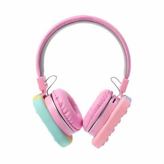 Bluetooth Headphones,Cat Ear Headphones Kids Toy Headset, Wireless Bluetooth Headphone Pop Bubble On-Ear Headphone Fidget Toy Rainbow Color Fidget Headset for Children Adults (Pink)