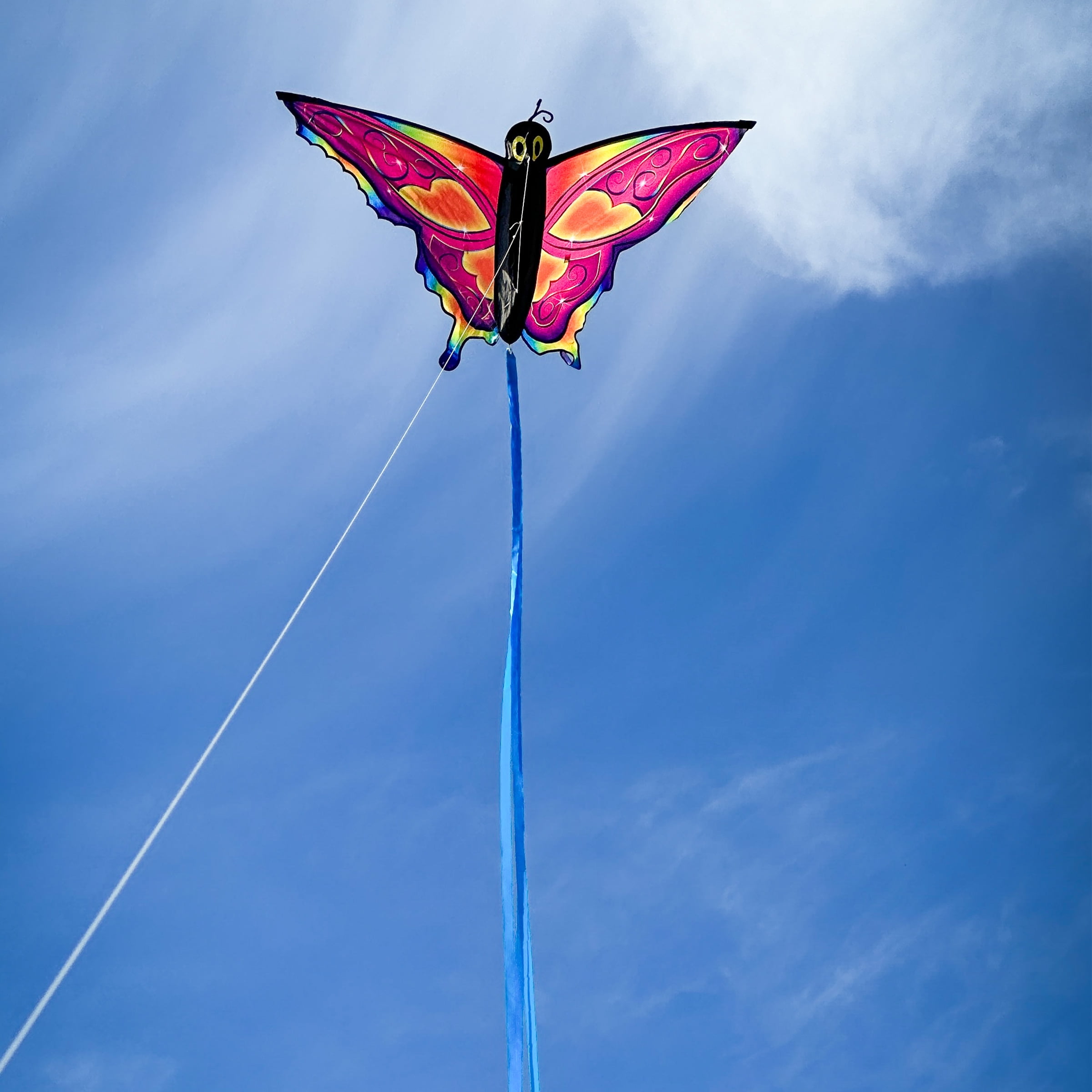 In the Breeze 3382 — Fancy Butterfly Kite — Colorful Easy-Flying Kite with Color-Coordinated Tails, Kite Line Included