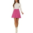 thumbnail image 2 of INSPIRE CHIC Women's Faux Suede Button Front A-Line High Waisted Mini Short Skirt XS Hot Pink, 2 of 6