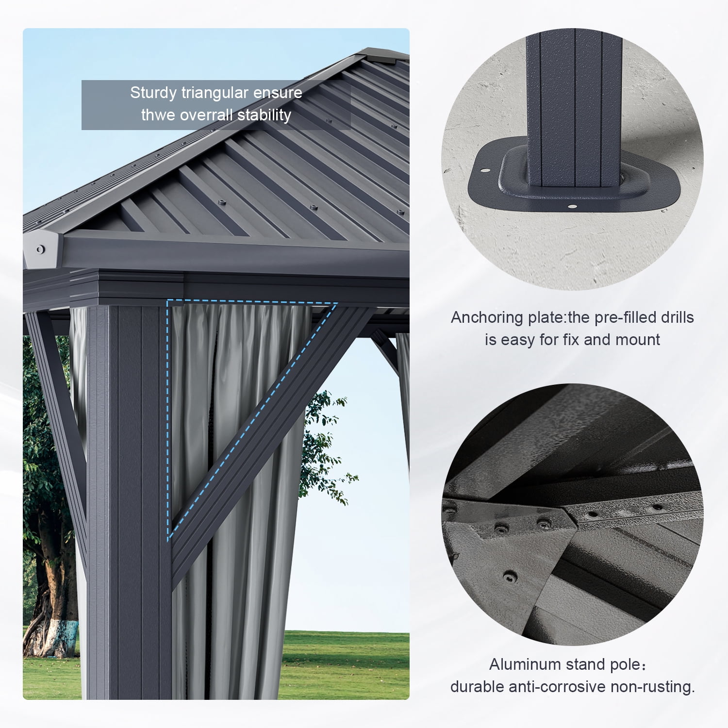 Sunmthink 10x10 Hardtop Gazebo, Outdoor Metal Canopy Gazebo with Netting and Curtains for Garden, Patio, Backyards, Gray