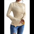 thumbnail image 2 of Camiseta Básica con Cuello Alto Fruncido y Mangas Largas con Volantes para Mujer Albaricoque M, 2 of 9