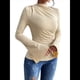 thumbnail image 2 of Camiseta Básica con Cuello Alto Fruncido y Mangas Largas con Volantes para Mujer Albaricoque L, 2 of 9