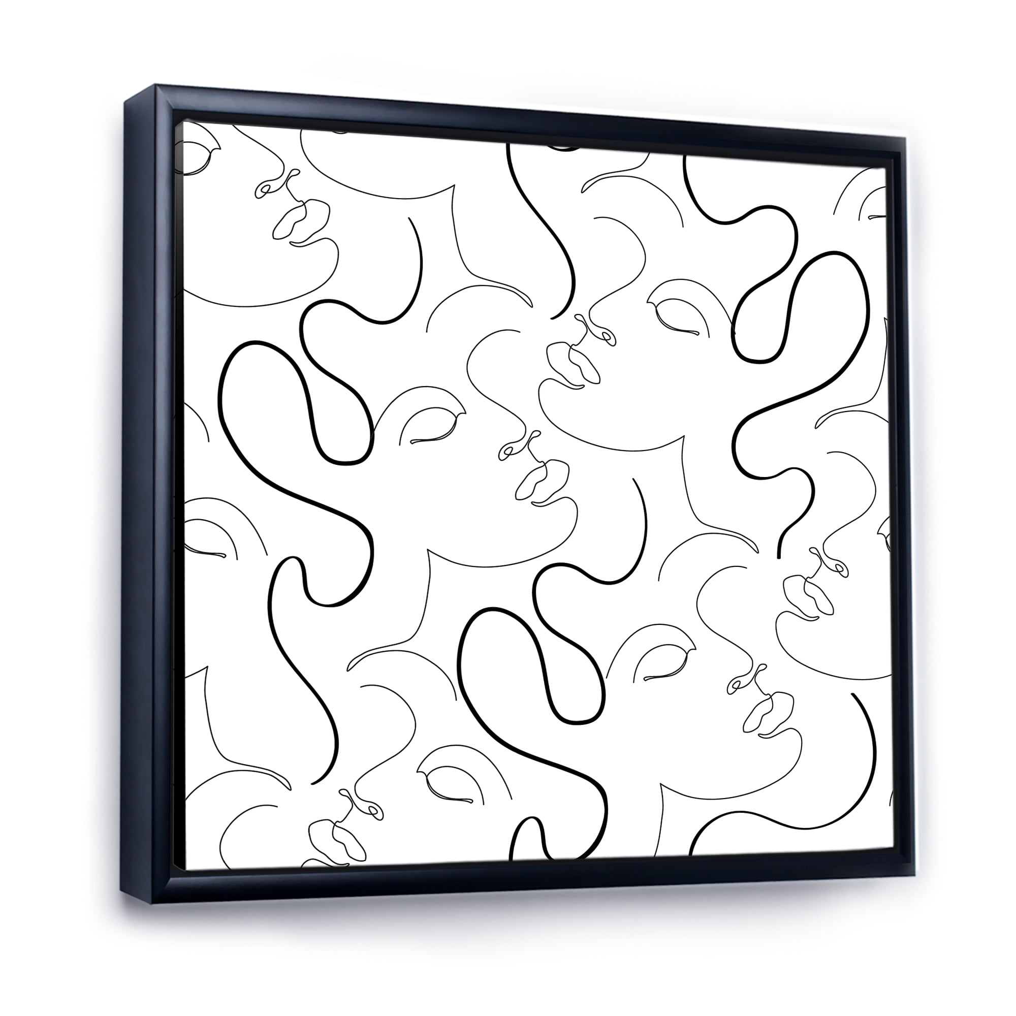 Designart 'Black and White One Line Drawing Portraits' Modern Framed Canvas Wall Art Print