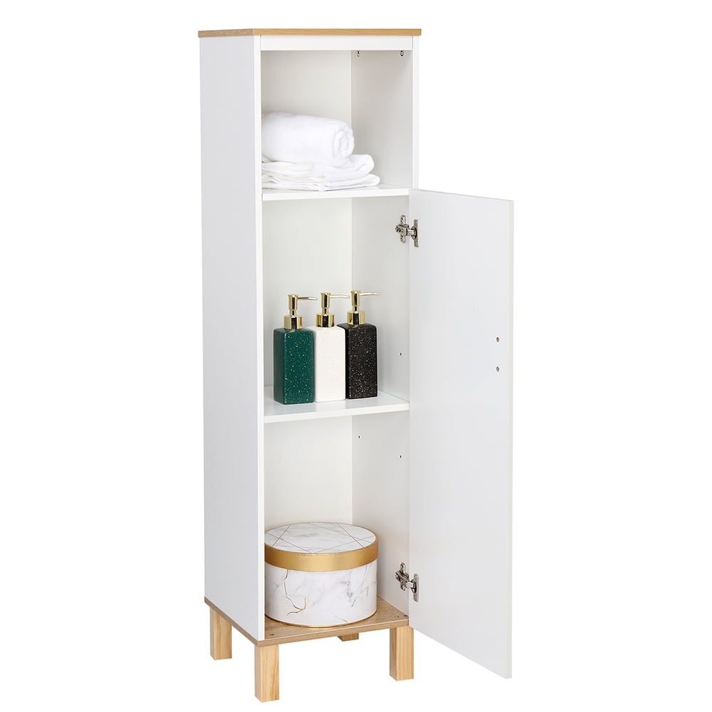 Private Jungle FCH Freestanding Solid Wood Foot Single Door Bathroom Cabinet White & Wood Grain Color Private Jungle FCH Freestanding Solid Wood Foot Single Door Bathroom Cabinet White & Wood Grain Color