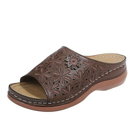 

Hhdxre Leather Soft Footbed Orthopedic Arch Support Sandals for Women Embroidered Shoes(Coffee 41)
