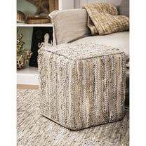 Beige Leather Pouf