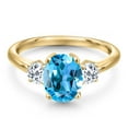 thumbnail image 3 of Gem Stone King 10K Yellow Gold Swiss Blue Topaz and White Topaz Engagement Ring for Women | 2.91 Cttw | Oval 9X7MM | Gemstone November Birthstone | Size 7, 3 of 6