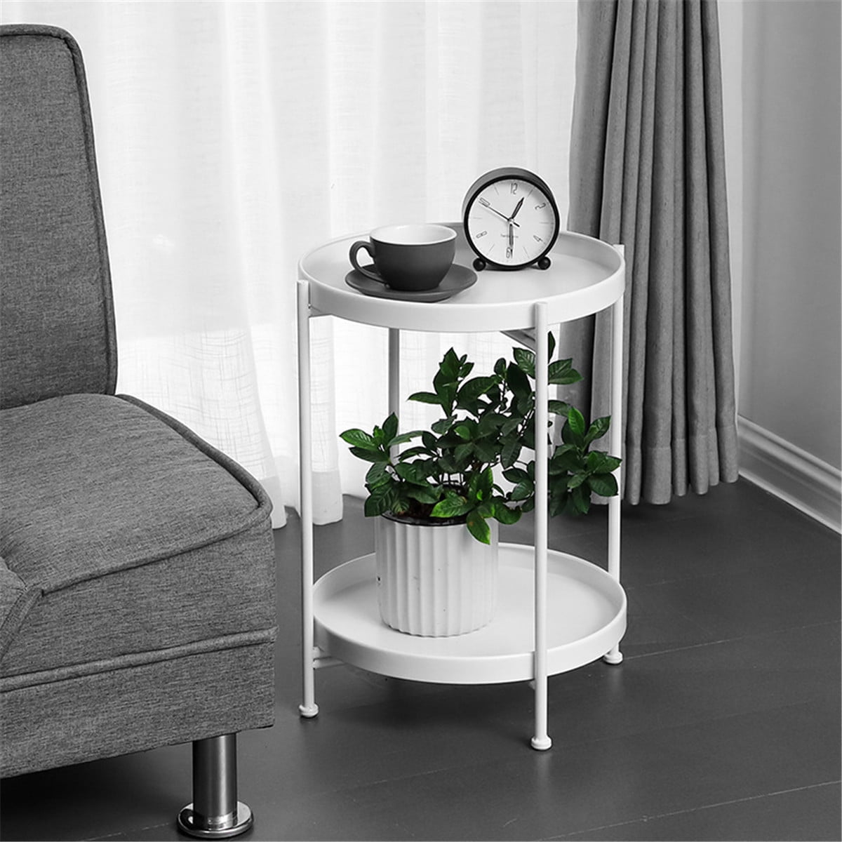 Coffee Table Nordic Style Side End Table Durable Metal Frame Furniture Small Space Tea Corner Table for Living Room Bedroom Patio Garden Black