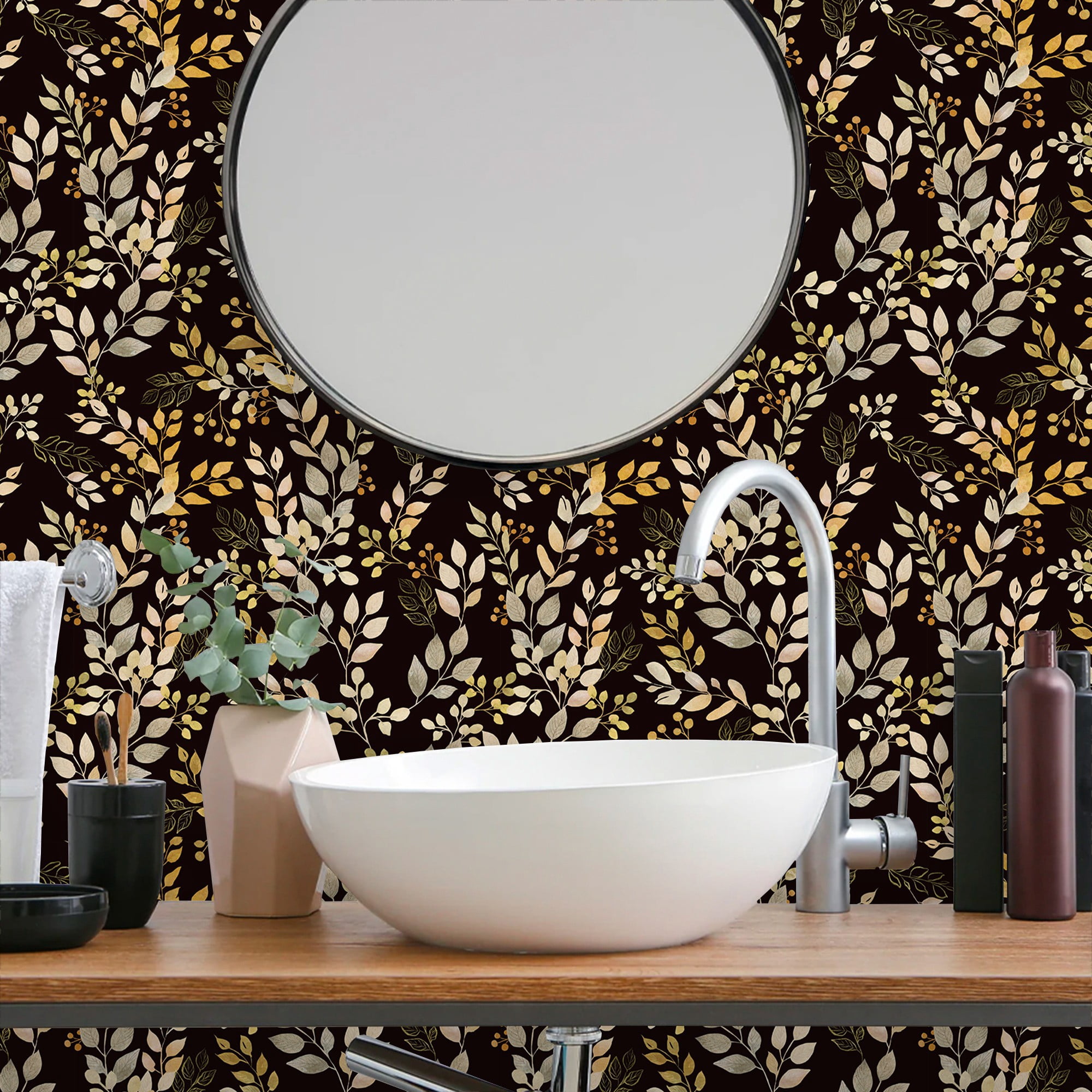 UMIGGEE Floral Wallpaper Peel and Stick Black Wallpaper Self Adhesive Flower Wall Paper Contact Paper 17.7" x 118" Home Decor Wall Covering Old Furniture