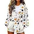 thumbnail image 3 of Gamivast Tie Front Cardigan for Women Long Lantern Sleeve Cropped Bolero Shrugs Print Lightweight Dress Cover Up Tops for Fall Halloween Party Casual Outerwear, 3 of 6