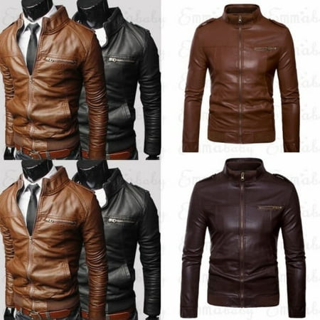 Mens Fashion Vintage Motorcycle Jackets Collar Slim Motorcycle Leather