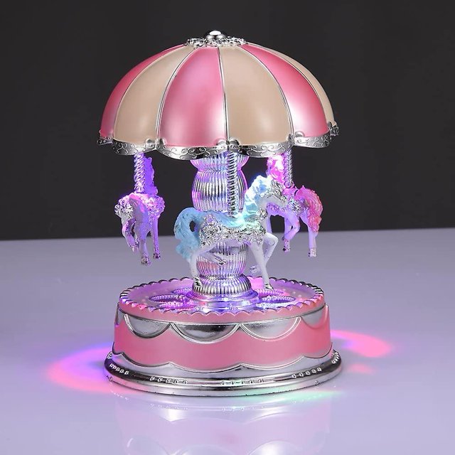 Caja de música Karussell con 3 caballos que brillan en la oscuridad para regalo de cumpleaños para niños, hogar Feliz Sencillez