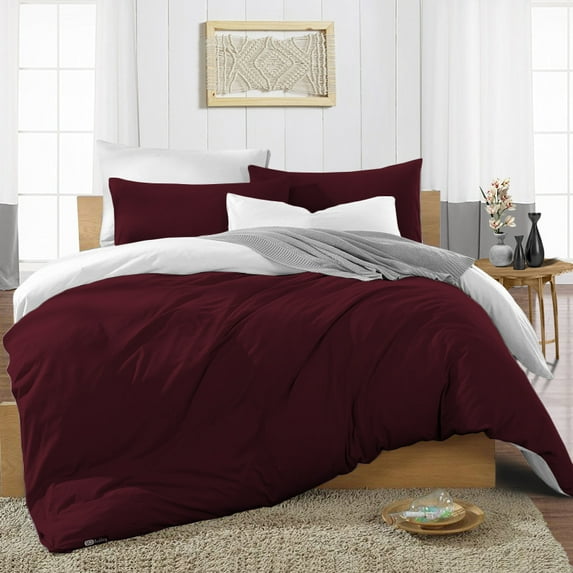SGI Bedding 3 Piece Reversible Cotton Duvet Cover Wine Solid 600TC Oversized King