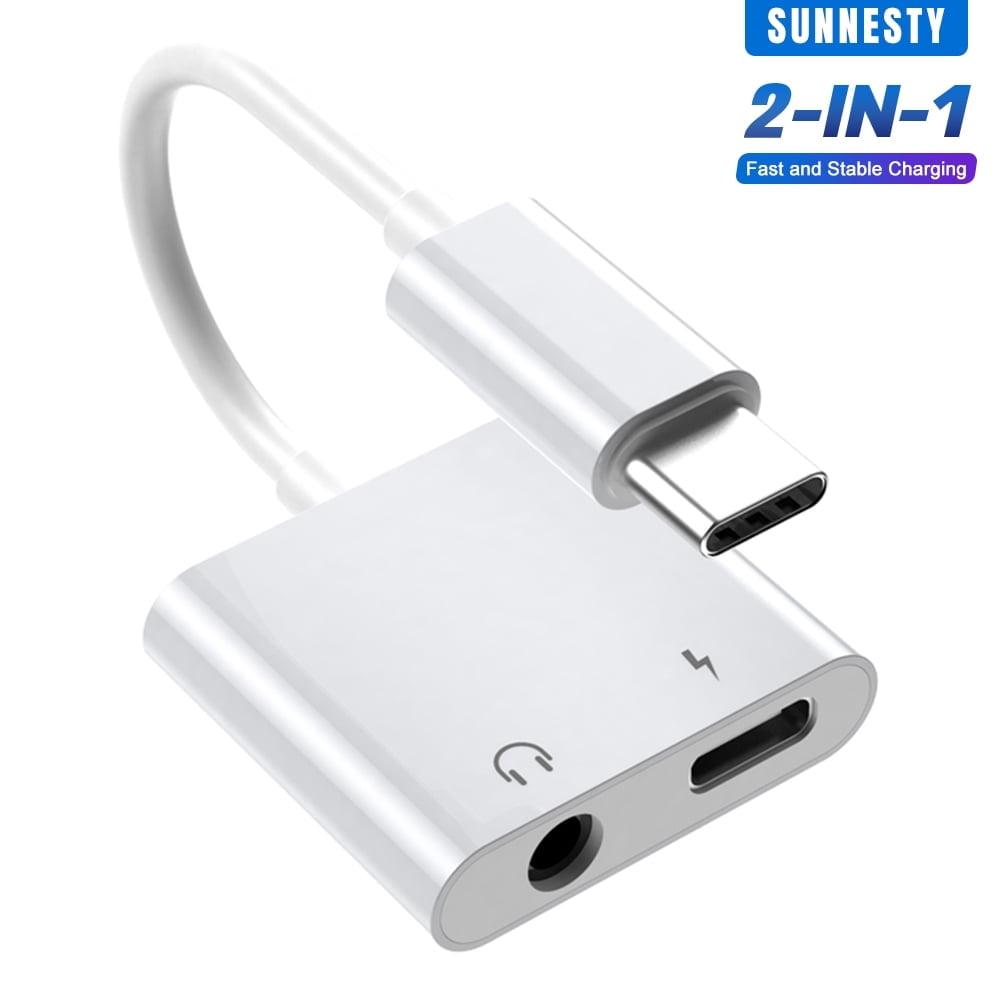 2-in-1 USB-C to 3.5mm Jack Microphone Headphone Adapter,Type-C Mic AUX Earbud Splitter,USBC Audio Earphone Converter,PD Charging Dongle for Samsung S21 S20 Note 20/10,iPad Pro,Pixel,White