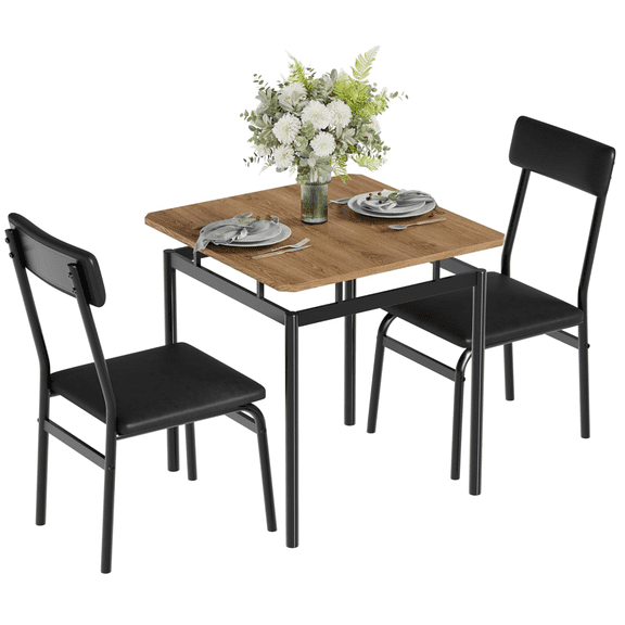 3 Piece Dining Square Table Set Modern Wood Kitchen Table With 2 Upholstered for Small Space, Apartment, Home Office
