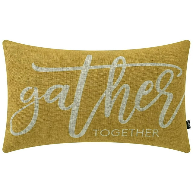 TRENDIN Gather Together Throw Pillow Cover 12x20 inch Farmhouse Yellow