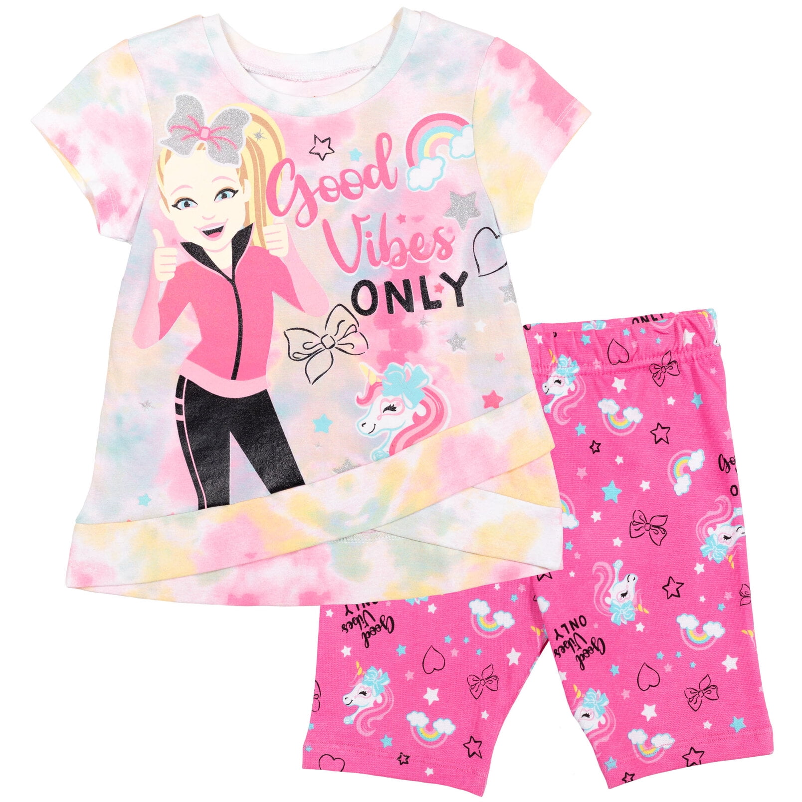 JoJo Siwa Unicorn Bow Bow Girls T-Shirt and Bike Shorts Outfit Set