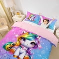 thumbnail image 3 of Erosebridal Girls Unicorn Twin Bedding,Multicolor Glitter Print Duvet Cover Set For Kids,Reversible Pink 2pcs,No Comforter, 3 of 6