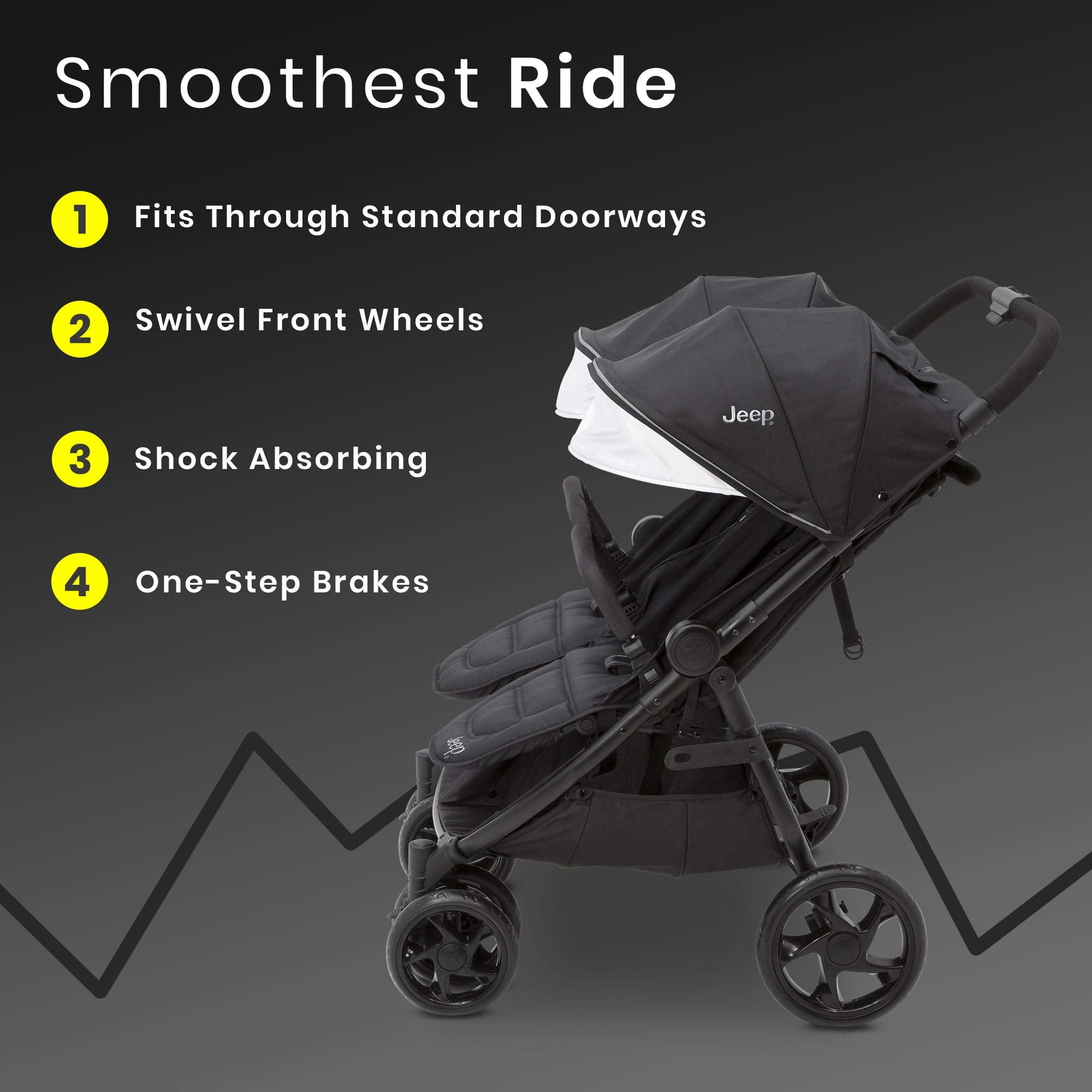 J is for Jeep Destination Ultralight Double Stroller in Midnight by Delta Children