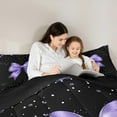 thumbnail image 5 of Manfei Princess Dreamy Bow Queen Comforter Set for Kid, Bling Stars Print Bedding Comforter Set, Kawaii Purple Bow Reversible Bedding Set, Ultra Soft Home Decor, 3pcs, 5 of 8