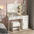 thumbnail image 3 of White Vanity Desk with Mirror and Lights,Glass Top Makeup Vanity Table with 3 Drawers and Cabinets,Large HD Mirror Makeup Desk with Lights,3 Lighting Modes, Brightness Adjustable,45 in(L), 3 of 9