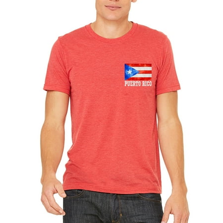 Men's Puerto Rico Flag Chest Red Tri Blend T-Shirt C1 Large (Best Time To Surf Puerto Rico)