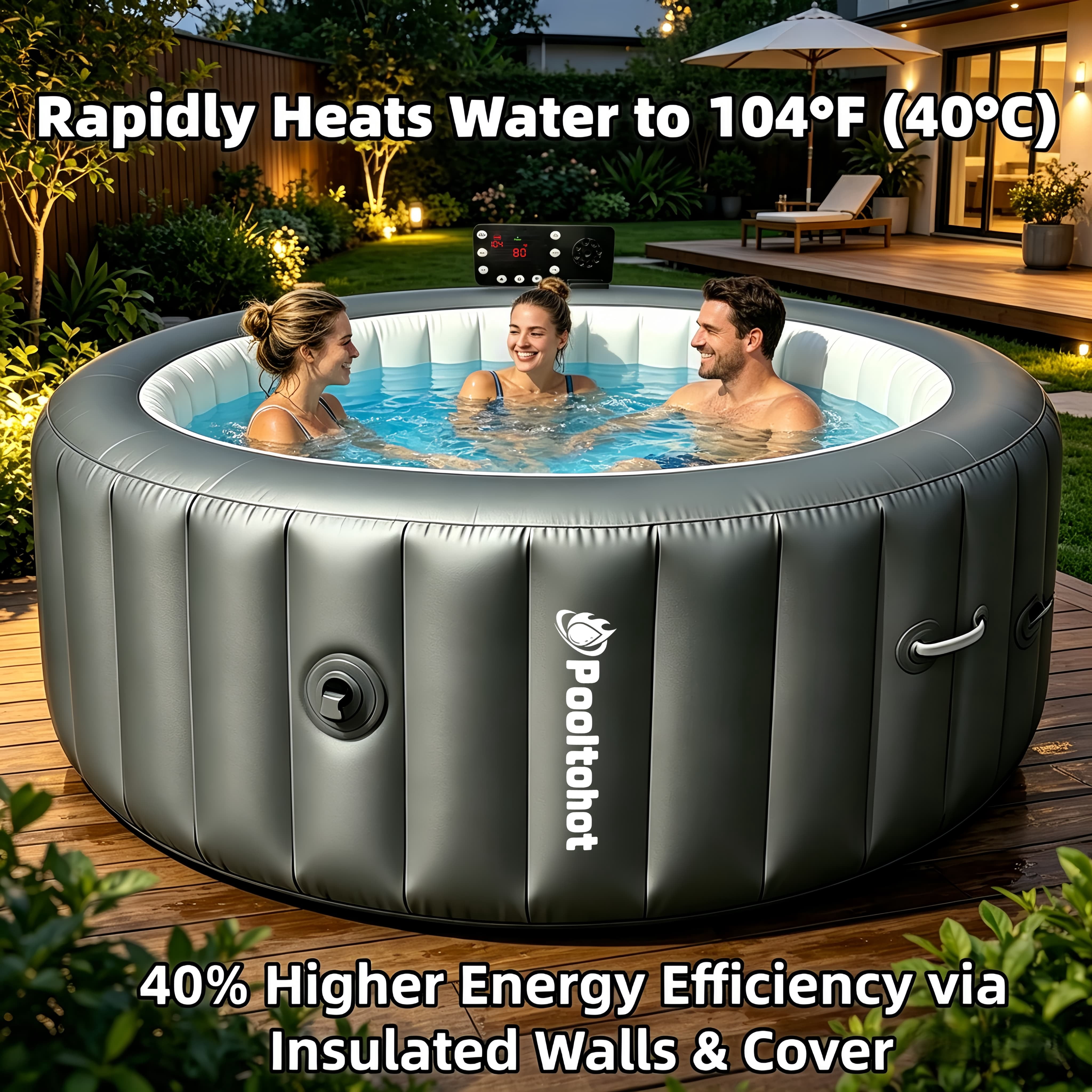 POOLTOHOT Inflatable Hot Tub 71" x 28", Portable Hot Tubs Built-in Heat Pump and 6-Color Lights for 2-4 Person, Blow Up Outdoor Hot Tubs with 143 Soothing Air Jets and Filter System for SPA