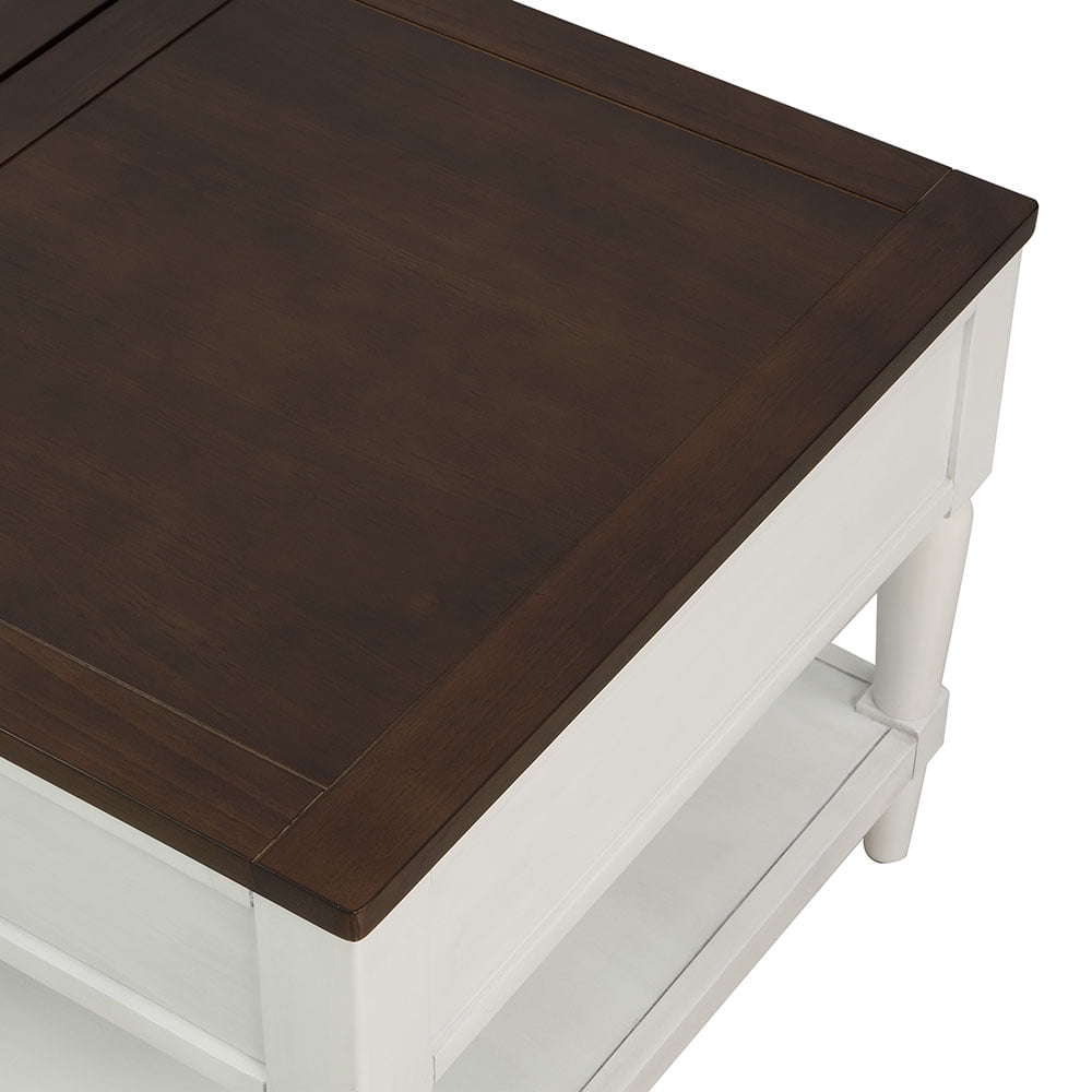 Private Jungle Wood Coffee Table Lift Top with 1 Drawer and Shelf, White and Brown