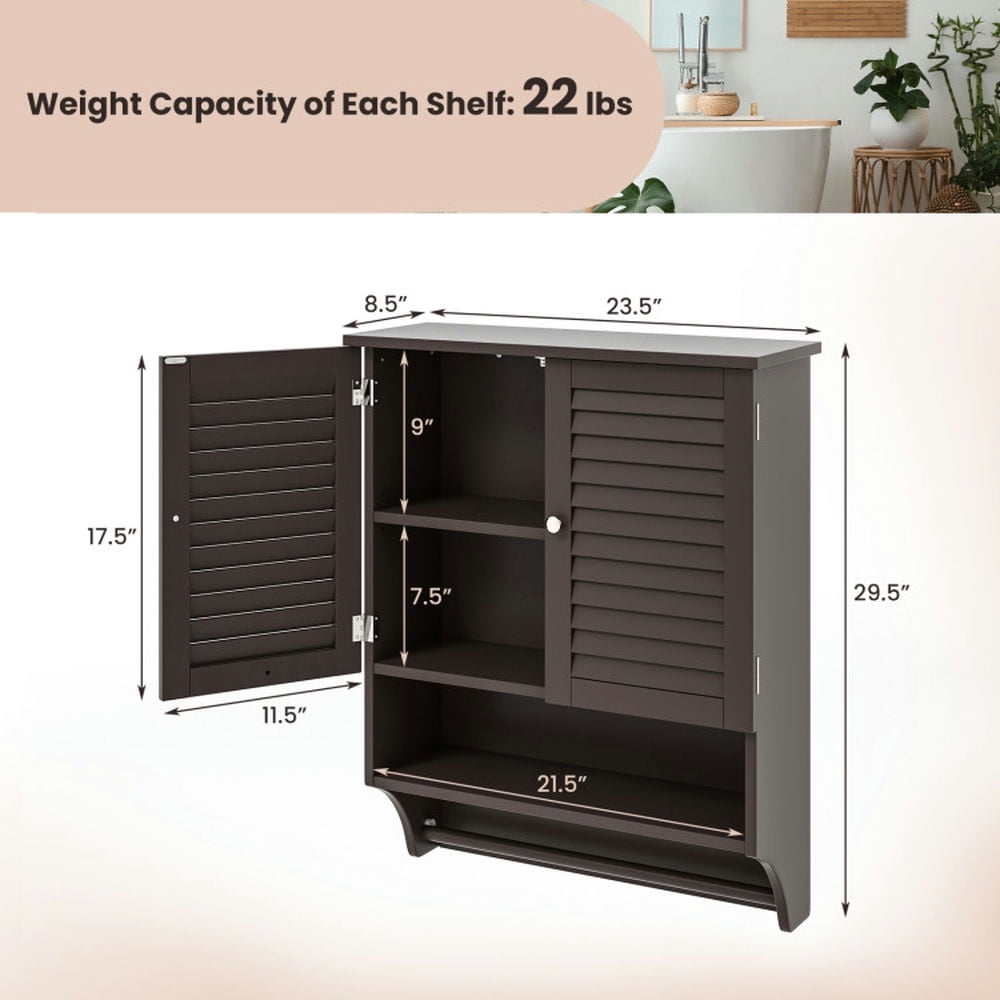 Finihen Bathroom Wall Cabinet, Wall Mounted Bathroom Cabinet, Medicine Cabinet, 2-Doors Bathroom Wall-Mounted Medicine Cabinet with Towel Bar, for Bathroom, Brown Finihen Bathroom Wall Cabinet, Wall Mounted Bathroom Cabinet, Medicine Cabinet, 2-Doors Bathroom Wall-Mounted Medicine Cabinet with Towel Bar, for Bathroom, Brown