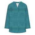 thumbnail image 4 of Outfmvch Button Down Shirts for Women Summer Collared Tops Floral Print Linen Shirts V Neck Embroidered Shirt Linen Tunic Tops for Women Roll Up Short Sleeve Green M, 4 of 4