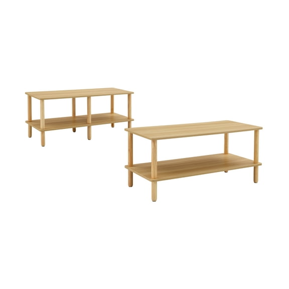 Cterwk 2 Tier Coffee Table TV Stand Set for Living Room, Office, Brown