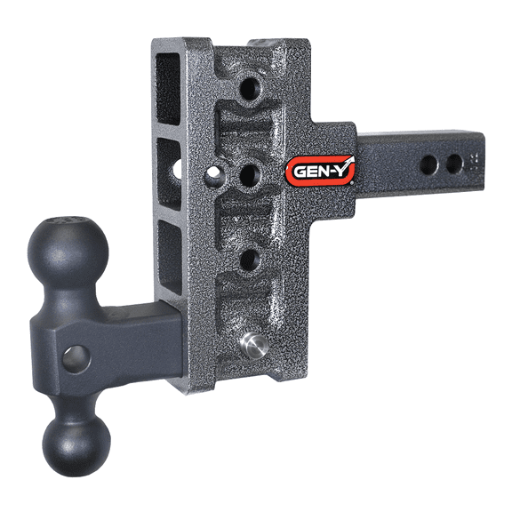 GEN-Y GH-414 MEGA-DUTY Adjustable 5" Offset Drop Hitch with GH-031 Dual-Ball for 2" Receiver - 10,000 LB Towing Capacity - 1,500 LB Tongue Weight