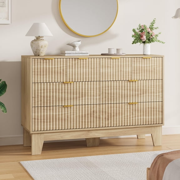 Modern Fluted 8-Drawer Dresser Chest – 47" Wide Wooden Storage Organizer for Bedroom, Hallway, Living Room