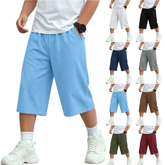OGLCCG Boys Capri Pants, Boys 3/4 Cropped Athletic Sweatpants, Wide Leg Loose Fit Casual Jogger Pants with Pockets for Kids Size 5-14