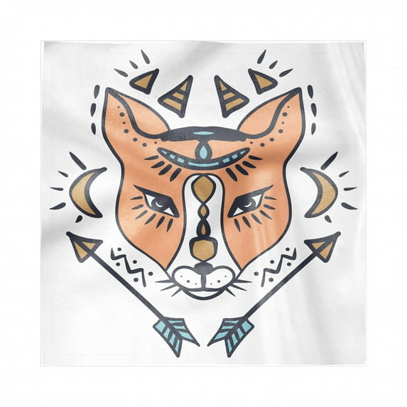 Fox Decorative Napkins Set of 4, Boho Animal Head with Arrow Tribal Ornaments, Silky Satin Fabric for Brunch Dinner Party, 18", Peach Camel, by Ambesonne