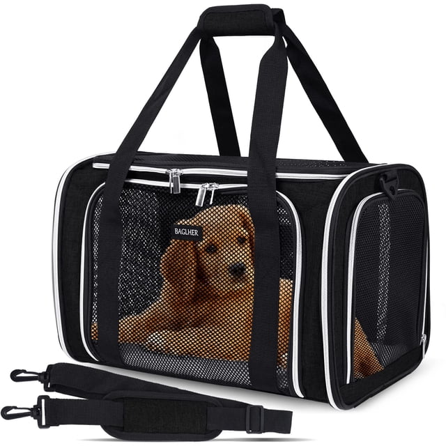 BAGLHER Bolsa transportadora para gatos, aprobada por la aerolínea, transportadora para mascotas con lado suave, puertas abiertas de 5 lados, transportador plegable para perros expandible de 3 lados c