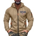 thumbnail image 3 of Men's Flag Print Zip Up Hoodie with Arm Pocket, Casual Cardigan Style Sweatshirt, Large Size Fleece Jacket for Memorial Day, Christmas, Outdoor and Lounge,Camel,M, 3 of 5